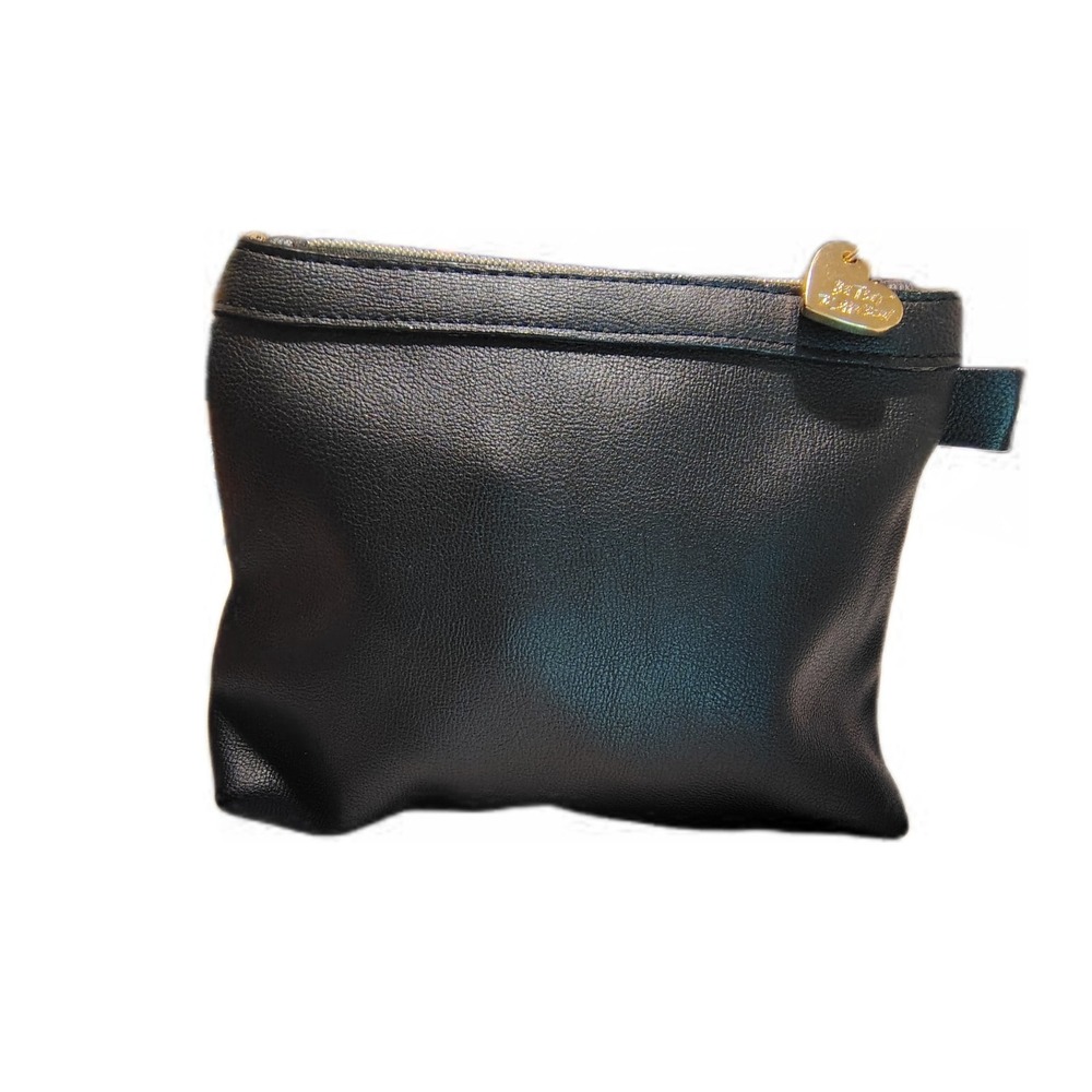 Betsy‎ Johnson Black Small Crossbody Cosmetic Bag Rose Liner Clutch